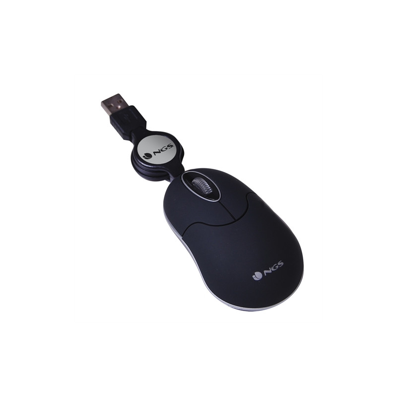 NGS SINBLACK - Ratón óptico mini con cable retractil - USB - Negro