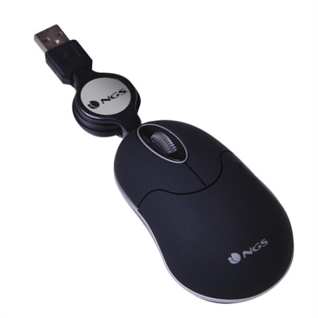 NGS SINBLACK - Ratón óptico mini con cable retractil - USB - Negro
