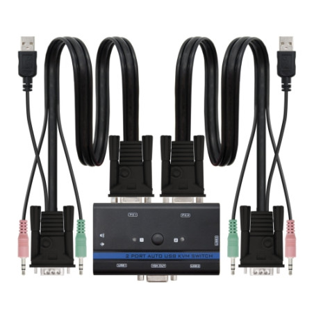 Nanocable - KVM SWITCH VGA USB para controlar 2PC con 1 Monitor+ 1 Teclado + 1 Ratón - Cables incluidos
