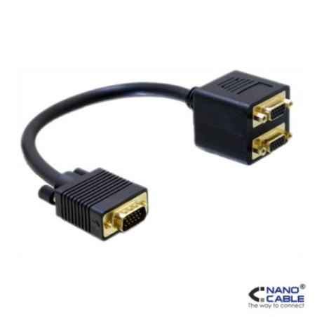 Nanocable - Cable BIFURCADOR SVGA (3C+9) - cable 20cm - conexión HDB15/M-2xHDB15/H - Contactos ORO - para duplicar señal VGA