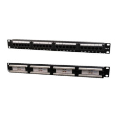 Phasak - Panel de parcheo (Patch pannel) Cat.6 24 puertos con organizador de cables negro