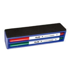 Milan Borrador magnético para pizarra blanca. 4 rotuladores para pizarra blanca ( negro, azul, rojo y verde)