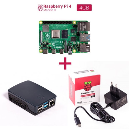 Kit Raspberry Pi 4 2GB + Caja negra - Alimentación negra
