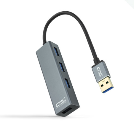 Nanocable - Hub USB 3.0 - 4xUSB 3.0 USB-A/M-USB 3.0/H - Gris - 10 cm