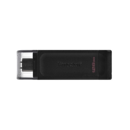 Kingston - DataTraveler 70 Memoria USB 128GB - USB-C 3.2 Gen 1 - Con Tapa - Enganche para Llavero - Color Negro