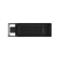 Kingston - DataTraveler 70 Memoria USB 128GB - USB-C 3.2 Gen 1 - Con Tapa - Enganche para Llavero - Color Negro