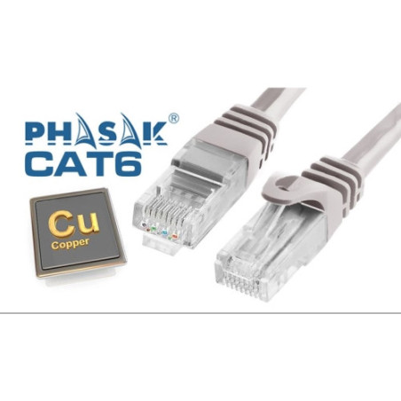 Cable de red UTP Phasak Cat. 6 Cu 25 m. gris