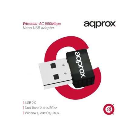 ADAPTADOR WIFI APPROX AC600N NANO